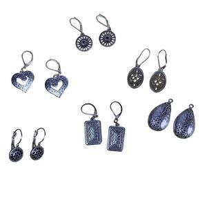 Bundle of 6 Silver-Tone Filigree Earrings Set of 6 Vintage Boho Dangles